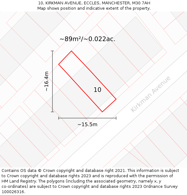10, KIRKMAN AVENUE, ECCLES, MANCHESTER, M30 7AH: Plot and title map