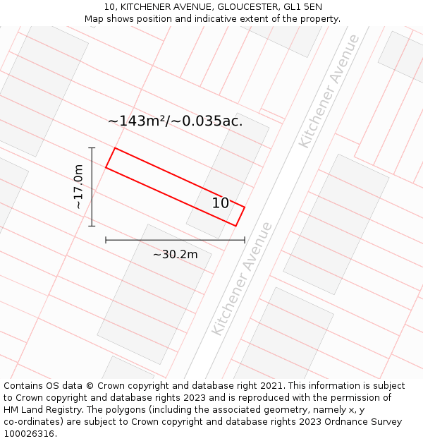 10, KITCHENER AVENUE, GLOUCESTER, GL1 5EN: Plot and title map