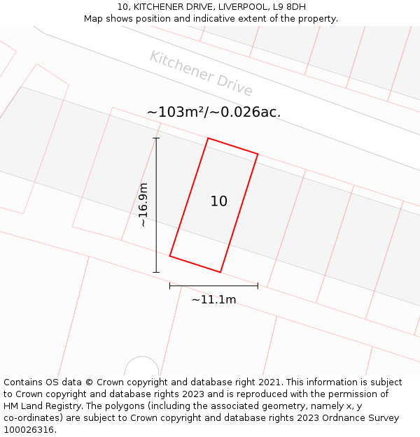 10, KITCHENER DRIVE, LIVERPOOL, L9 8DH: Plot and title map
