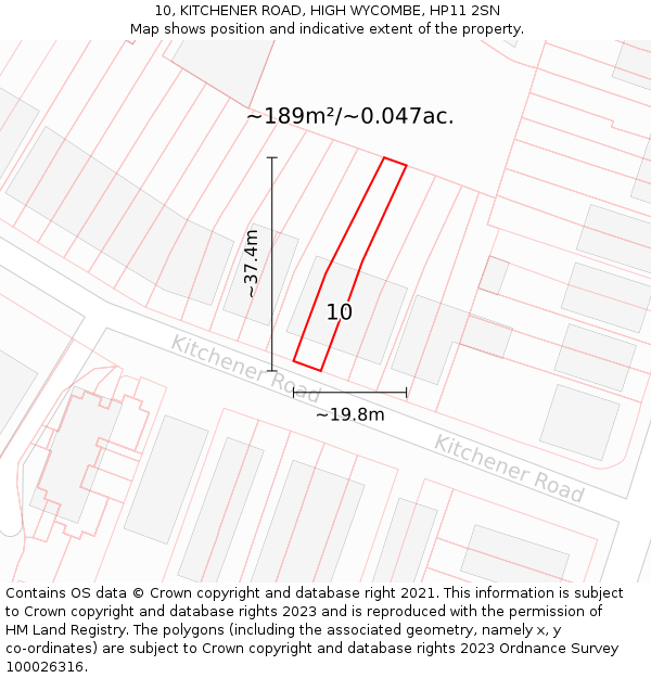 10, KITCHENER ROAD, HIGH WYCOMBE, HP11 2SN: Plot and title map