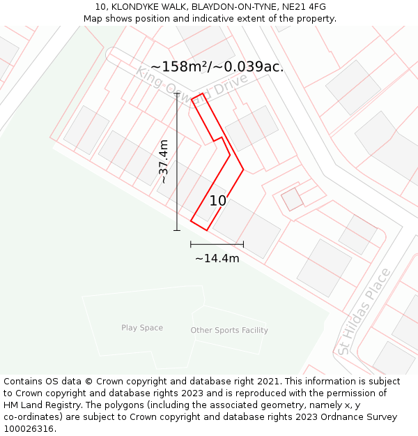 10, KLONDYKE WALK, BLAYDON-ON-TYNE, NE21 4FG: Plot and title map