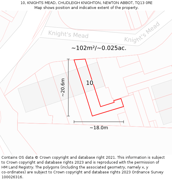 10, KNIGHTS MEAD, CHUDLEIGH KNIGHTON, NEWTON ABBOT, TQ13 0RE: Plot and title map