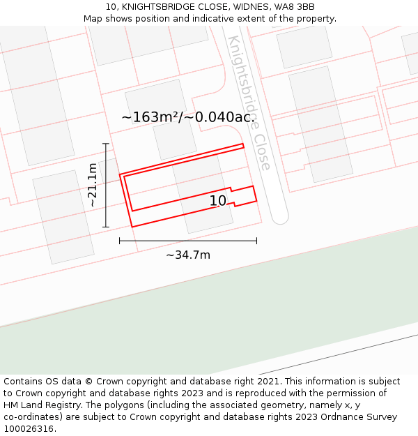 10, KNIGHTSBRIDGE CLOSE, WIDNES, WA8 3BB: Plot and title map