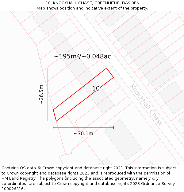 10, KNOCKHALL CHASE, GREENHITHE, DA9 9EN: Plot and title map