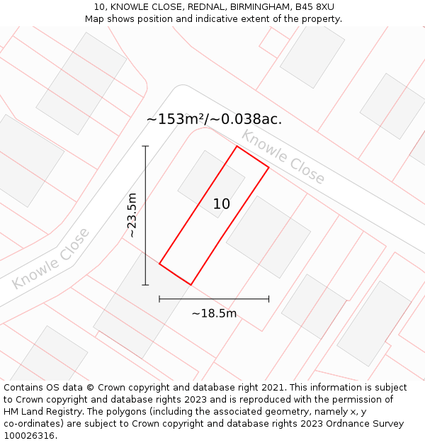 10, KNOWLE CLOSE, REDNAL, BIRMINGHAM, B45 8XU: Plot and title map
