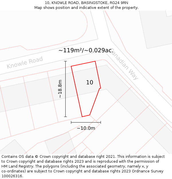 10, KNOWLE ROAD, BASINGSTOKE, RG24 9RN: Plot and title map