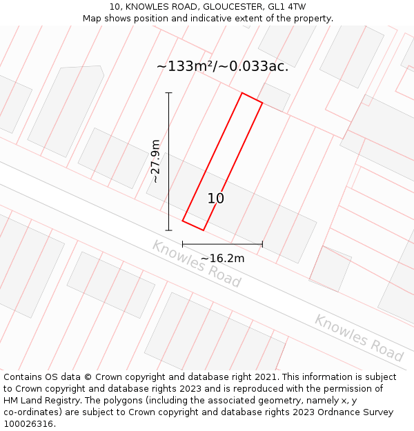 10, KNOWLES ROAD, GLOUCESTER, GL1 4TW: Plot and title map