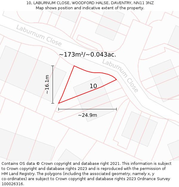 10, LABURNUM CLOSE, WOODFORD HALSE, DAVENTRY, NN11 3NZ: Plot and title map
