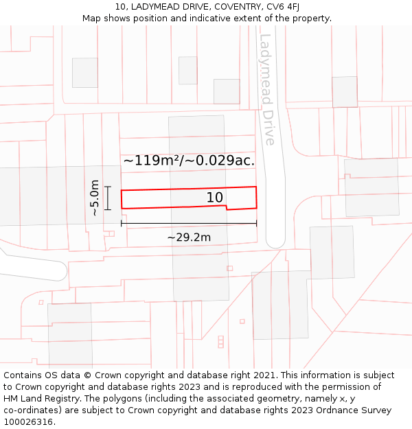 10, LADYMEAD DRIVE, COVENTRY, CV6 4FJ: Plot and title map
