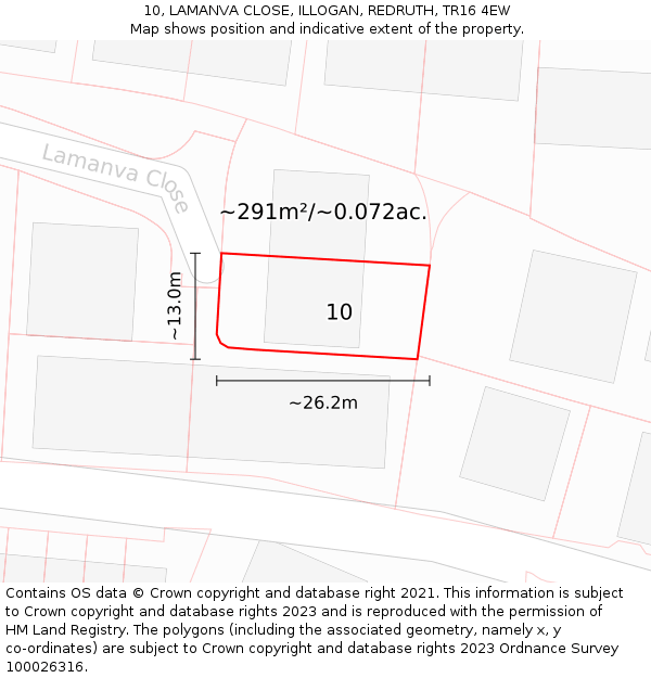 10, LAMANVA CLOSE, ILLOGAN, REDRUTH, TR16 4EW: Plot and title map