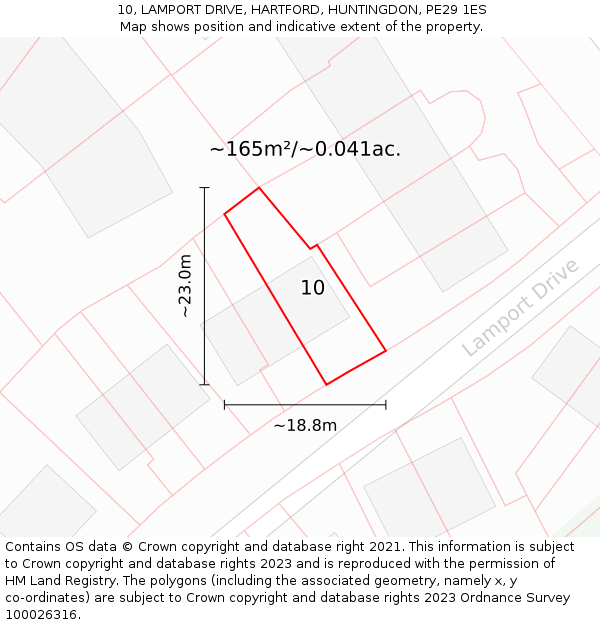 10, LAMPORT DRIVE, HARTFORD, HUNTINGDON, PE29 1ES: Plot and title map