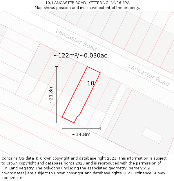 10, LANCASTER ROAD, KETTERING, NN16 8PA: Plot and title map