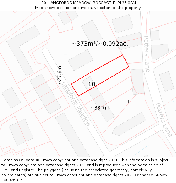 10, LANGFORDS MEADOW, BOSCASTLE, PL35 0AN: Plot and title map