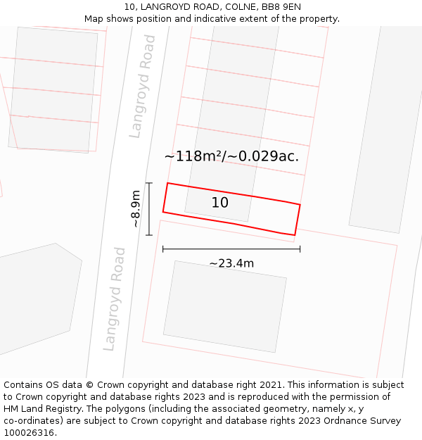10, LANGROYD ROAD, COLNE, BB8 9EN: Plot and title map