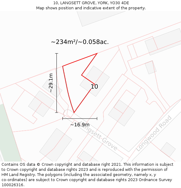 10, LANGSETT GROVE, YORK, YO30 4DE: Plot and title map