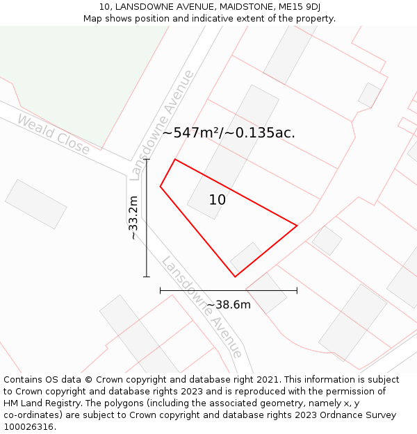 10, LANSDOWNE AVENUE, MAIDSTONE, ME15 9DJ: Plot and title map