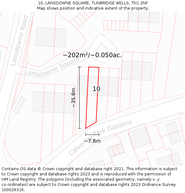 10, LANSDOWNE SQUARE, TUNBRIDGE WELLS, TN1 2NF: Plot and title map