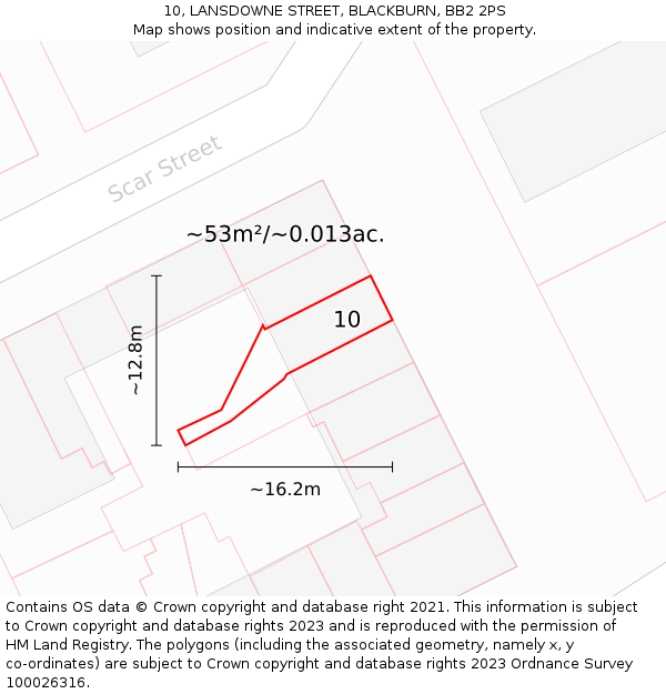 10, LANSDOWNE STREET, BLACKBURN, BB2 2PS: Plot and title map