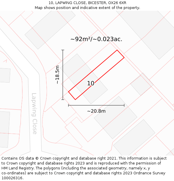10, LAPWING CLOSE, BICESTER, OX26 6XR: Plot and title map