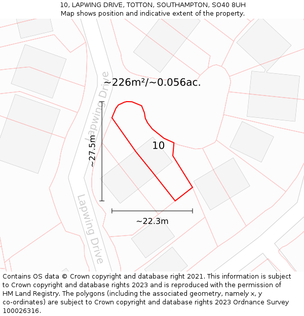 10, LAPWING DRIVE, TOTTON, SOUTHAMPTON, SO40 8UH: Plot and title map