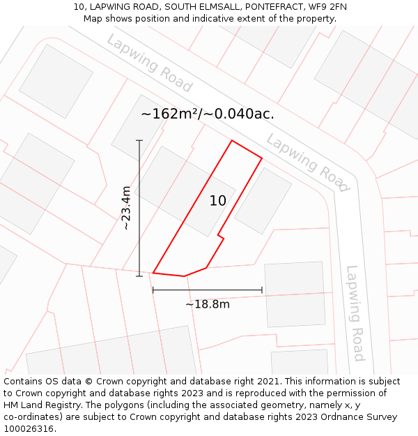 10, LAPWING ROAD, SOUTH ELMSALL, PONTEFRACT, WF9 2FN: Plot and title map