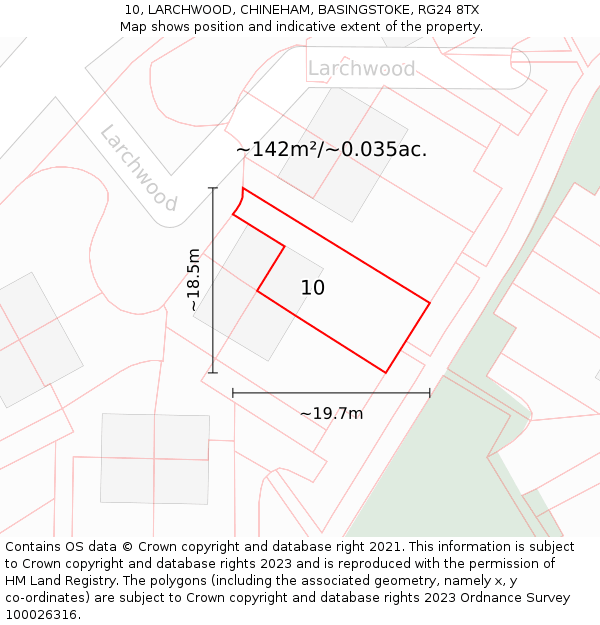 10, LARCHWOOD, CHINEHAM, BASINGSTOKE, RG24 8TX: Plot and title map
