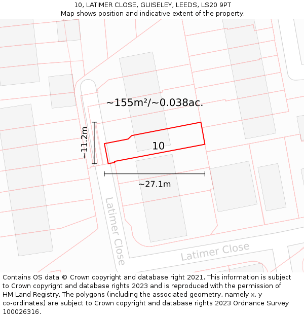 10, LATIMER CLOSE, GUISELEY, LEEDS, LS20 9PT: Plot and title map
