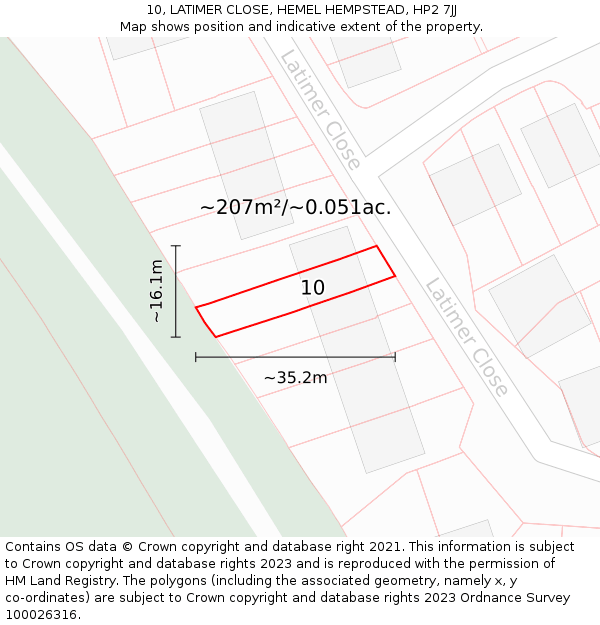 10, LATIMER CLOSE, HEMEL HEMPSTEAD, HP2 7JJ: Plot and title map