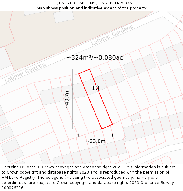 10, LATIMER GARDENS, PINNER, HA5 3RA: Plot and title map