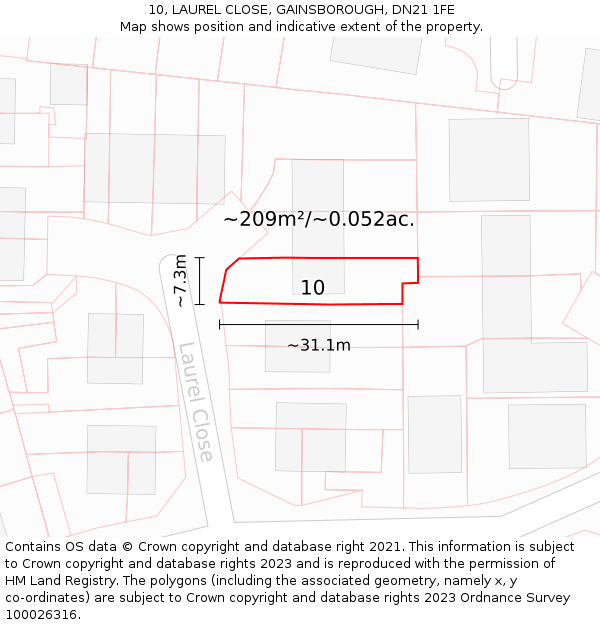 10, LAUREL CLOSE, GAINSBOROUGH, DN21 1FE: Plot and title map