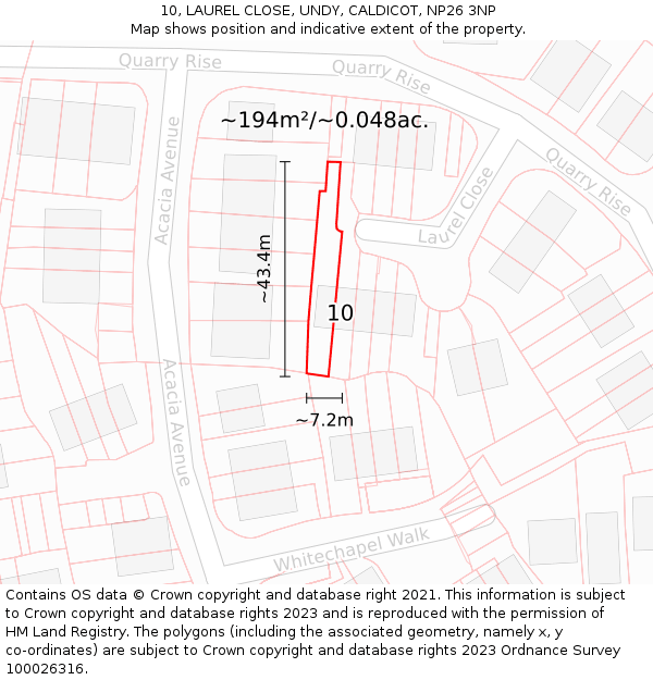 10, LAUREL CLOSE, UNDY, CALDICOT, NP26 3NP: Plot and title map
