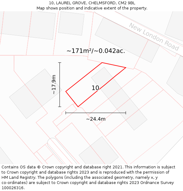 10, LAUREL GROVE, CHELMSFORD, CM2 9BL: Plot and title map