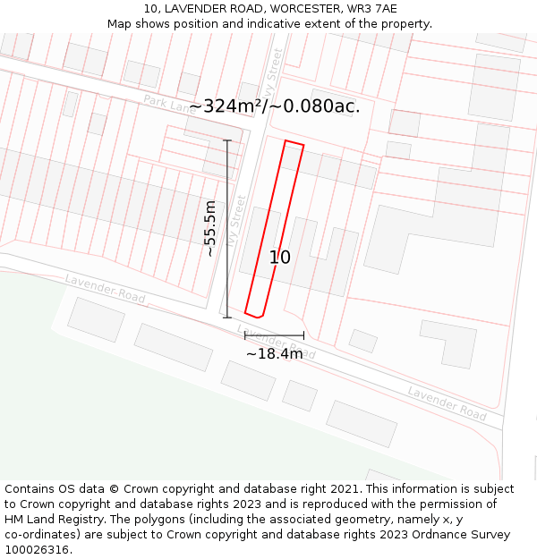 10, LAVENDER ROAD, WORCESTER, WR3 7AE: Plot and title map