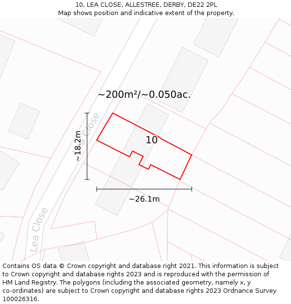 10, LEA CLOSE, ALLESTREE, DERBY, DE22 2PL: Plot and title map