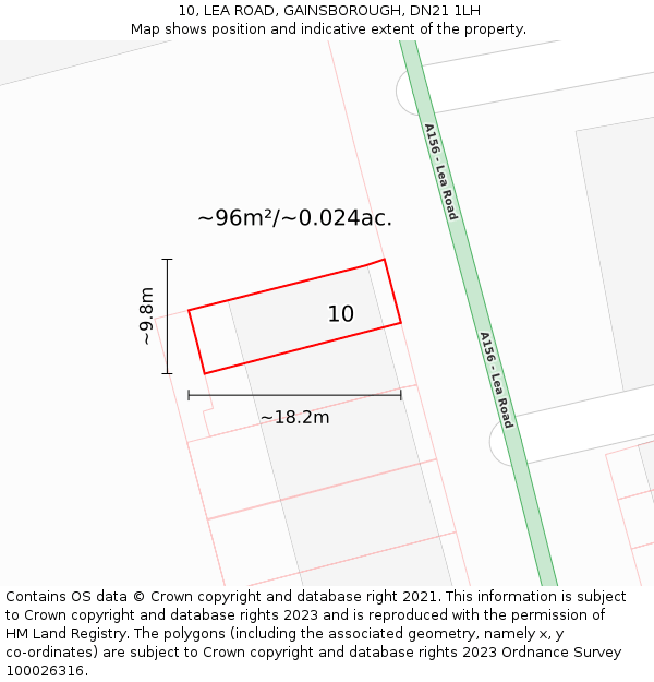 10, LEA ROAD, GAINSBOROUGH, DN21 1LH: Plot and title map