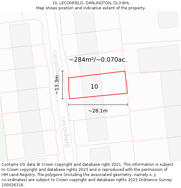 10, LECONFIELD, DARLINGTON, DL3 8HL: Plot and title map