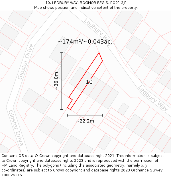 10, LEDBURY WAY, BOGNOR REGIS, PO21 3JP: Plot and title map
