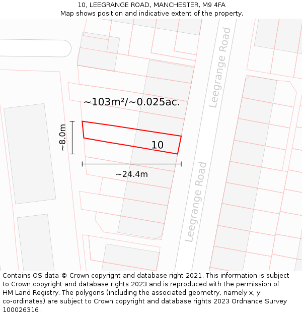 10, LEEGRANGE ROAD, MANCHESTER, M9 4FA: Plot and title map