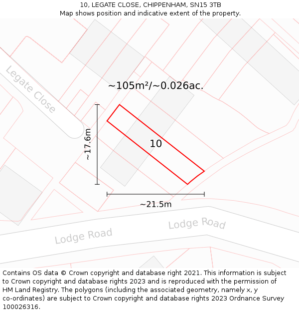 10, LEGATE CLOSE, CHIPPENHAM, SN15 3TB: Plot and title map