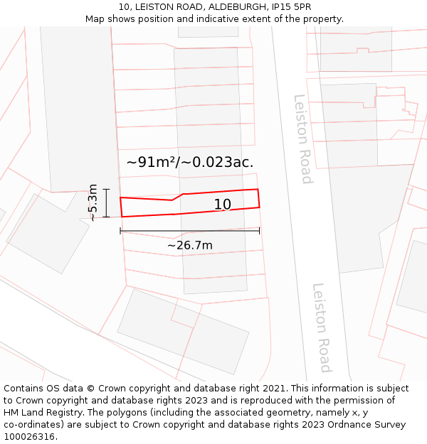 10, LEISTON ROAD, ALDEBURGH, IP15 5PR: Plot and title map