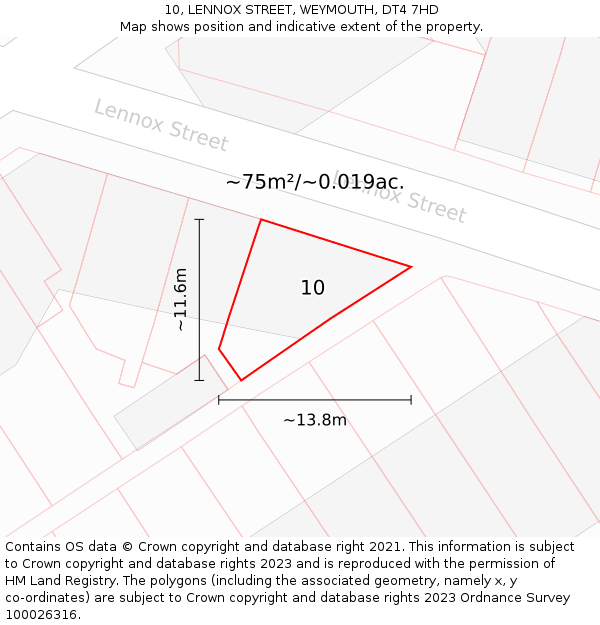 10, LENNOX STREET, WEYMOUTH, DT4 7HD: Plot and title map