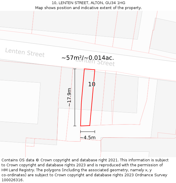 10, LENTEN STREET, ALTON, GU34 1HG: Plot and title map