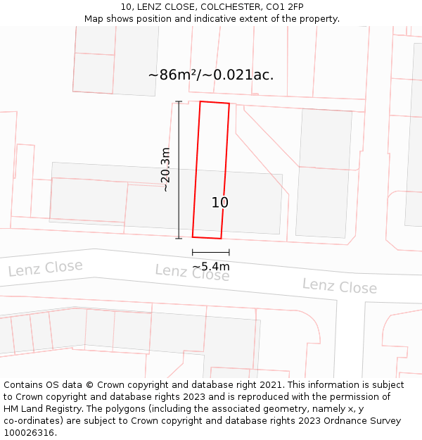 10, LENZ CLOSE, COLCHESTER, CO1 2FP: Plot and title map