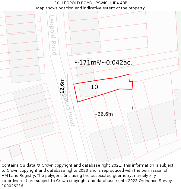 10, LEOPOLD ROAD, IPSWICH, IP4 4RR: Plot and title map