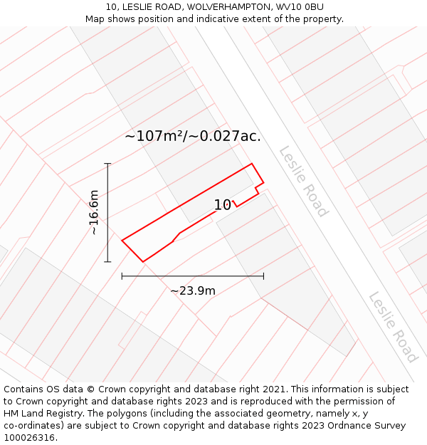 10, LESLIE ROAD, WOLVERHAMPTON, WV10 0BU: Plot and title map