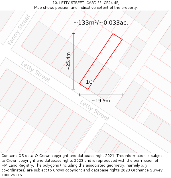 10, LETTY STREET, CARDIFF, CF24 4EJ: Plot and title map