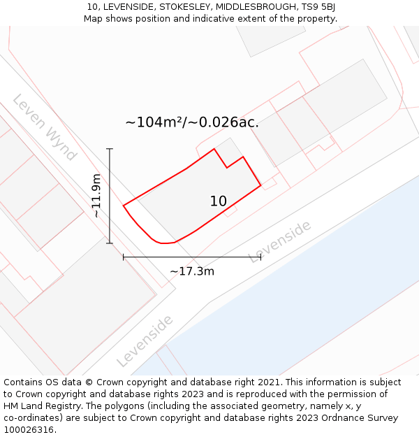 10, LEVENSIDE, STOKESLEY, MIDDLESBROUGH, TS9 5BJ: Plot and title map