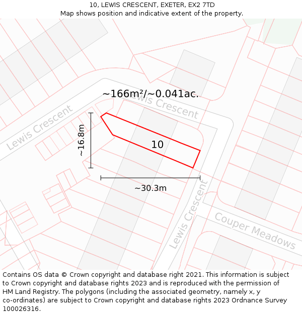 10, LEWIS CRESCENT, EXETER, EX2 7TD: Plot and title map