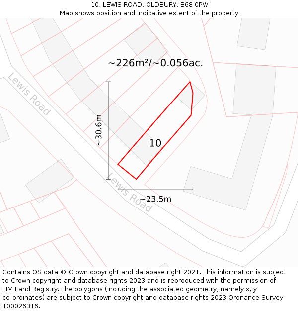 10, LEWIS ROAD, OLDBURY, B68 0PW: Plot and title map