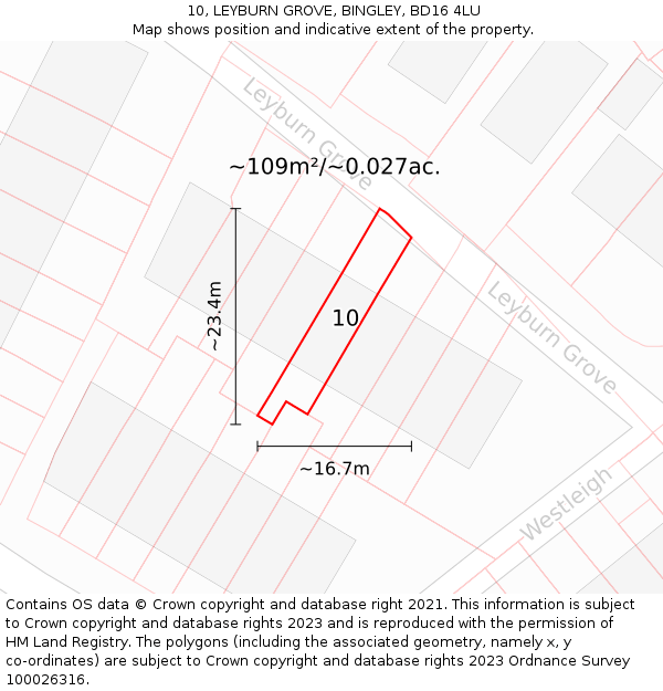 10, LEYBURN GROVE, BINGLEY, BD16 4LU: Plot and title map